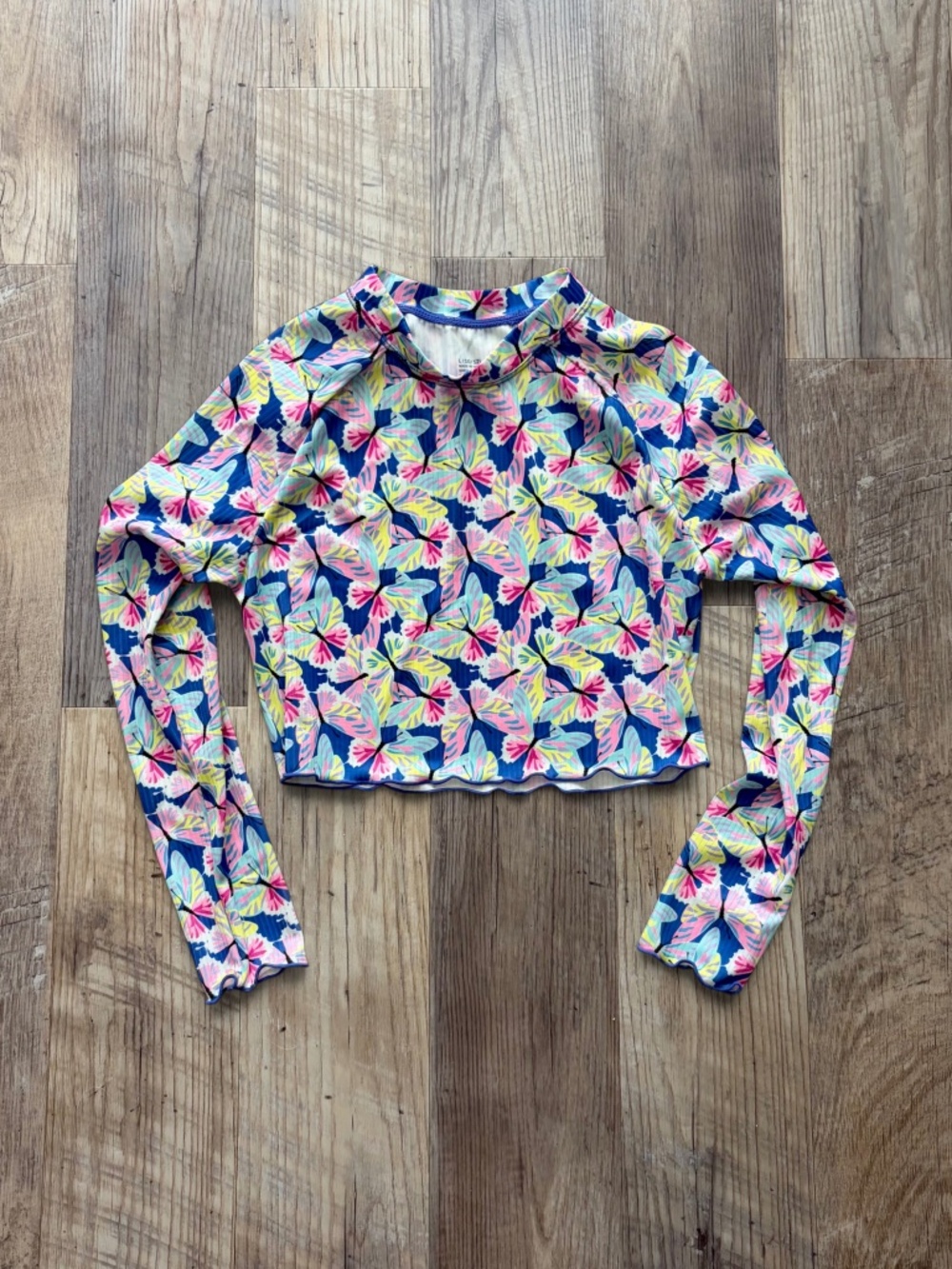 Girls' Ribbed Butterfly Long-Sleeve Swim Rashguard
